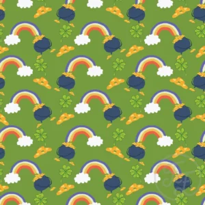 St Patrick day pot of gold rainbow in Muted Green