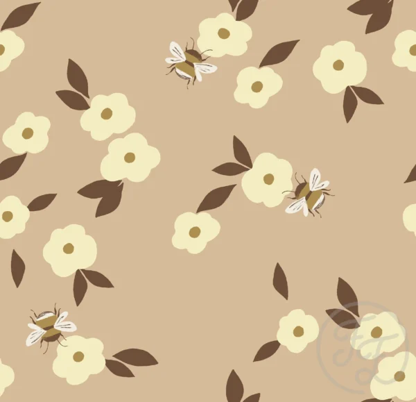Bees and Flowers Taupe