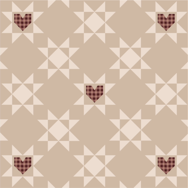 Quilted Star and Valentine Hearts Blanket Brown