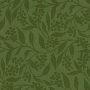 Christmas Foliage and Berries Dark Green on Green