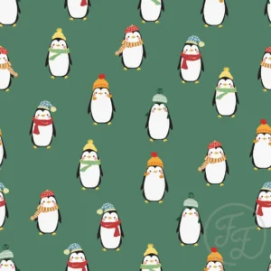 Penguin with beanies & scarves in tealish green