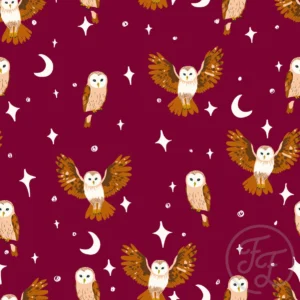 Owls in Wine Red