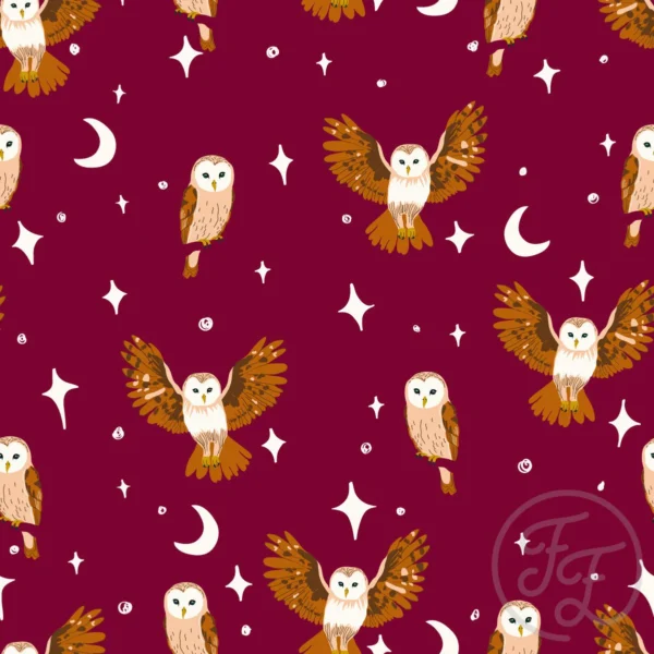 Owls in Wine Red