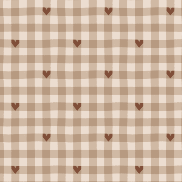 Mini Gingham Check Brown with Hearts