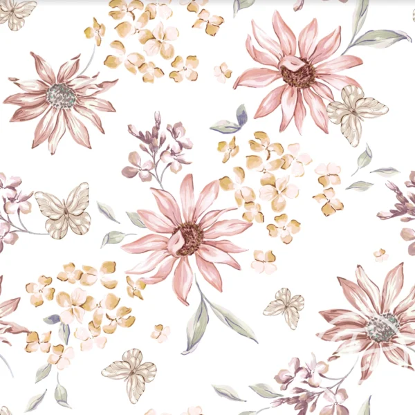 Butterflies & Flowers Off White