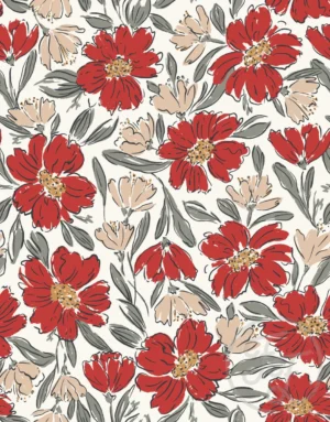 Fallen Blooms Red Sage Green Small