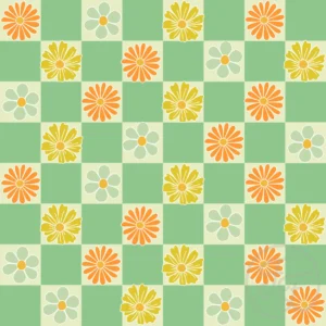 Checkerboard with floral in Light Moss Green