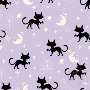 Black cats, moon & stars in purple