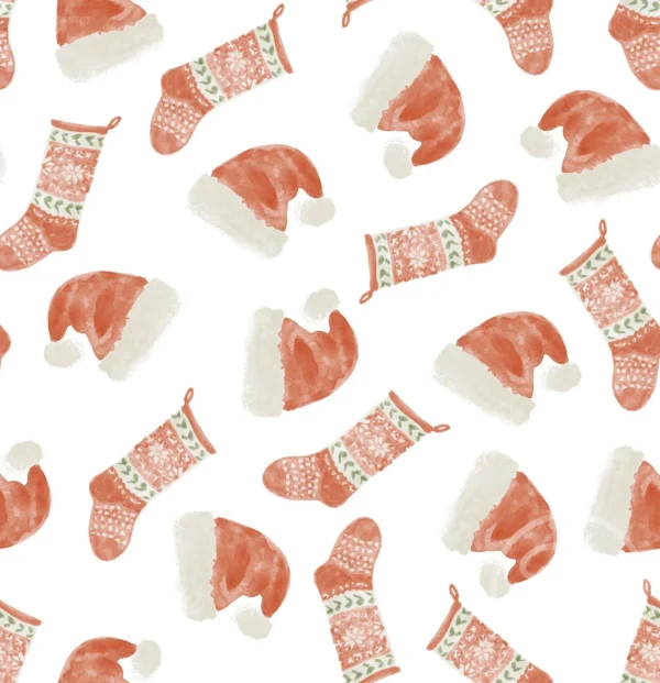 Christmas Hats & Stockings Off White