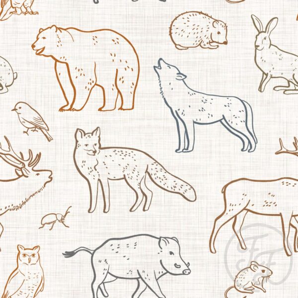 Forest Animals Contour Multi Linen