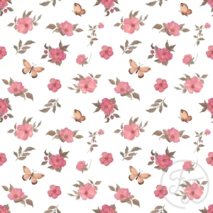 Pink Flowers & Butterflies