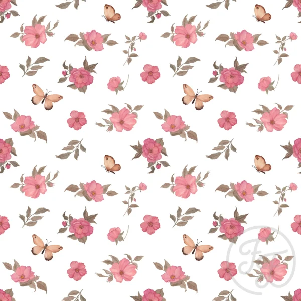Pink Flowers & Butterflies