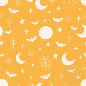 Moon, stars & bats Halloween in butterscotch