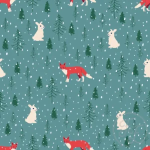 Fox & rabbit in grey teal