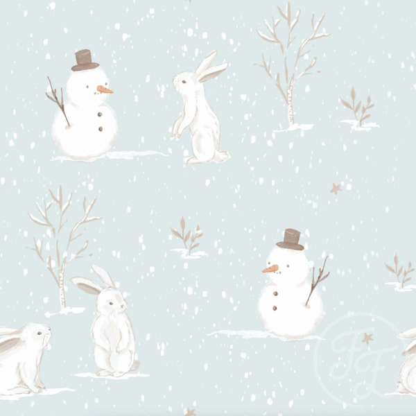 Rabbits In Winter Light Blue