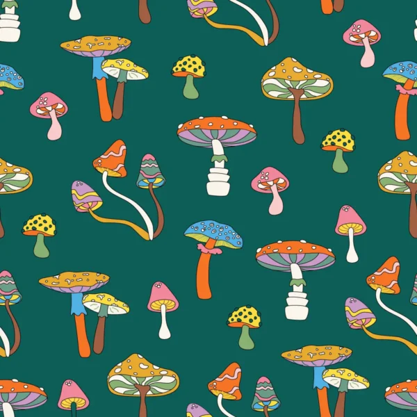 Mushrooms in Deep Sea Green