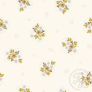 Flowers in Dots Ochre & Blue