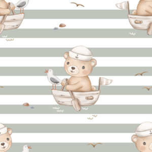 Bear on Boat Sage Stripes