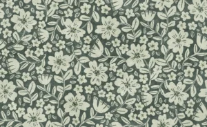 Folk Floral Block Print in Monochrome Green